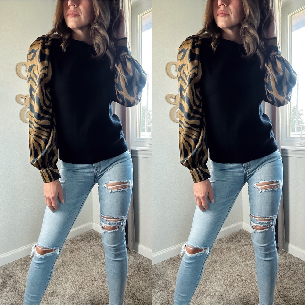 Fate swanky Black Knit long statement sleeve Top size small